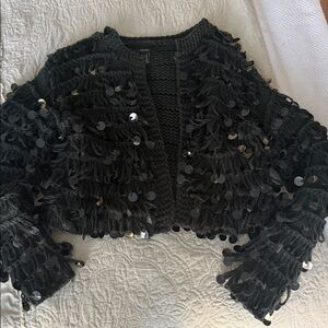 Dark Green Sequin Fringe Cardigan